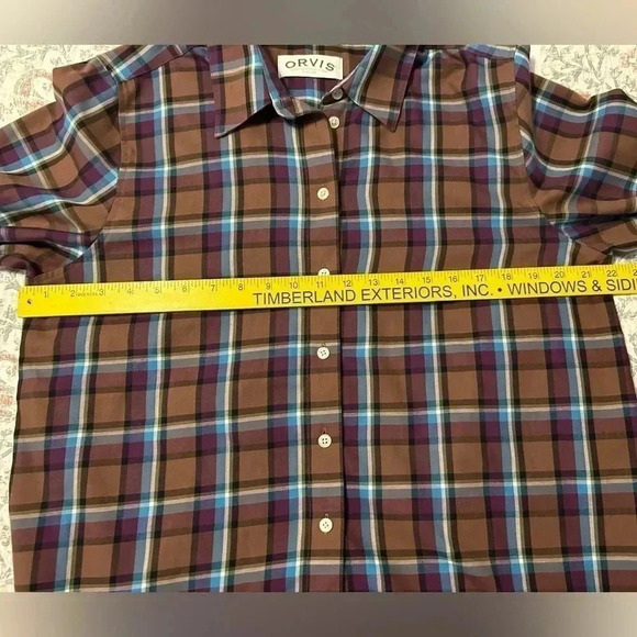 ORVIS Plaid Button Down Wrinkle Free Shirt Blue Brown Sz 14 Measurement in pics - Picture 8 of 9